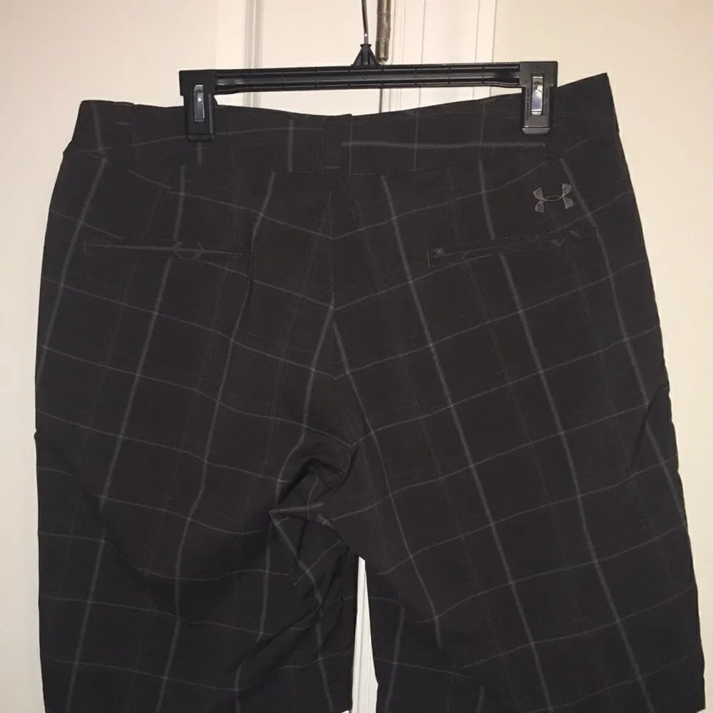 Performance Gray Blue Plaid Check Tartan flat front under Armour golf shorts 34